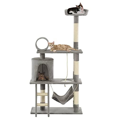 Tier- und Haustierbedarf, Haustierbedarf, Katzenbedarf, Katzenmöbel, Katzenbaum mit Sisal-Kratzstämmen, 140 cm, Grau von DCRAF