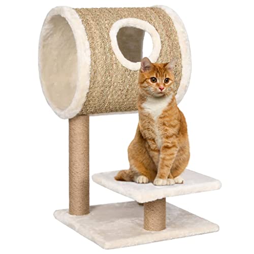 Tier- und Haustierbedarf, Haustierbedarf, Katzenbedarf, Katzenmöbel, Katzenbaum mit Tunnel und Kratzbaum, 69 cm, Seegras von DCRAF