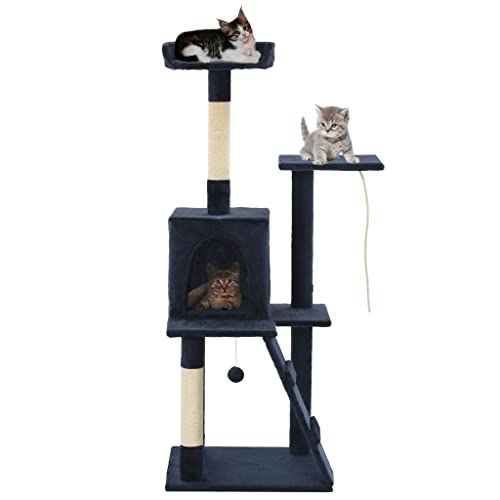 Tier- und Haustierbedarf, Haustierbedarf, Katzenbedarf, Katzenmöbel, Kratzbaum mit Sisal-Kratzstämmen, 120 cm, Dunkelblau von DCRAF