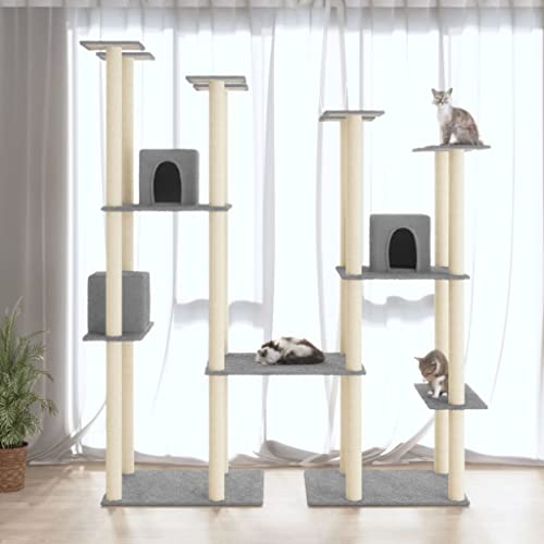 Tier- und Haustierbedarf, Haustierbedarf, Katzenbedarf, Katzenmöbel, Kratzbaum mit Sisal-Kratzstämmen, Hellgrau, 174 cm von DCRAF