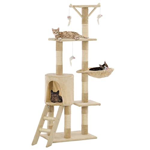 Tier- und Haustierbedarf, Haustierbedarf, Katzenzubehör, Katzenmöbel, Katzenbaum mit Sisal-Kratzstämmen, 138 cm, Beige von DCRAF