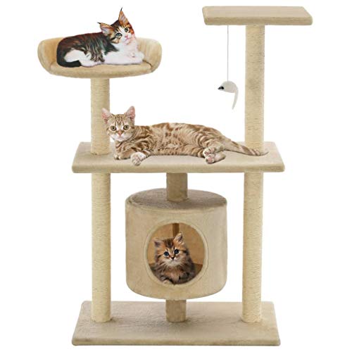 Tier- und Haustierbedarf, Haustierbedarf, Katzenzubehör, Katzenmöbel, Kratzbaum mit Sisal-Kratzstämmen, 95 cm, Beige von DCRAF