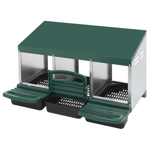 Legenkasten 3 Abteile Legenest 81x52x48cm mit Auffangschale, Metall Hühner Nestkasten mit Lüftungslöcher für Wandmontage (Grün) von DCSYOG