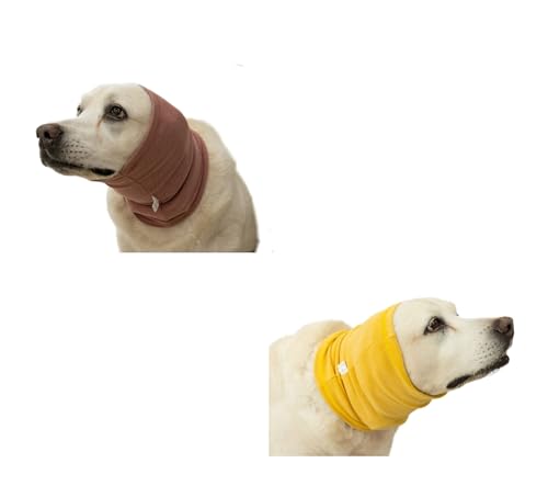 DDFS 2 Stück Hoodie für Haustiere Hundeohren Schutz Haustier Ohrenklappe Kopfwickel für Geräuschunterdrückung Hund Hals und Ohren Wärmer Ohrenschützer Kapuze für Hund Angst Linderung Pflege Baden Gelb von DDFS