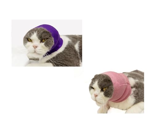 DDFS Katzenkopfabdeckung und Ohrenschützer – Lärmschutz, Schlauchschal und Hämatom-Wickel für Katzen – Wein+Lila, Größe S von DDFS