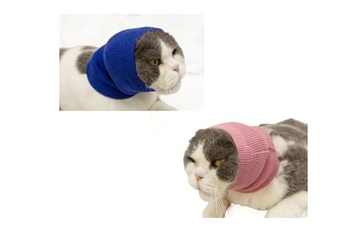 DDFS Katzenohrschutz, Kopfbedeckung, Ohrenschützer, zur Linderung von Angstzuständen und beruhigender Katzenhals, Ohrenschützer für Katzen, Badewein, Blau, Größe S von DDFS