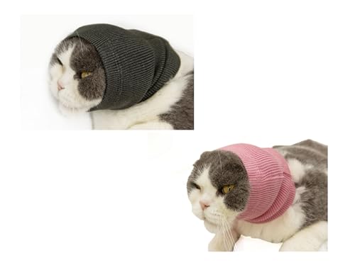 DDFS Katzenkopfschutz, Hämatom-Ohrwickel, Katzenhals-Ohrenschützer, Ohrwickel für Katzen, Weinrot + Grau, Größe S von DDFS