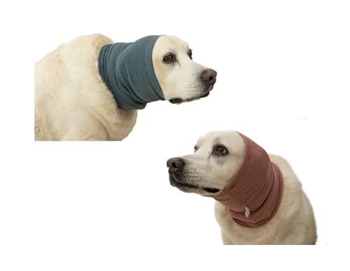 DDFS Husky Hoodie Hund Ohrenklappe Wrap Leise Ohren für Hunde Noise Cancelling Kopfhörer Keine Klappe Hund Ohrenschützer Hoodie Wrap Pink+Aqua Blau L von DDFS