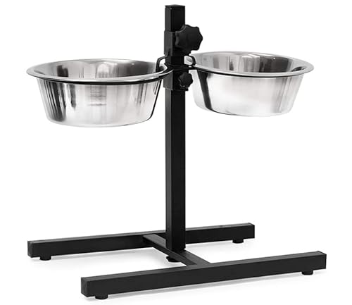 Erhöhter Futternapfhalter aus Edelstahl für kleine Hunde, Katzen, Futternapf für Hunde, 2 x 1800 ml, Futterstation für Hunde, höhenverstellbar, rutschfest (43 x 28 x 49 cm, schwarz) von DDMINE