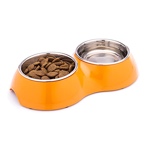 DDOXX Doppel-Fressnapf für Hunde - Hundenapf Edelstahl rutschfest - Spülmaschinentauglicher Melamin-Fressnapf Katze - 2 x 700 ml (Orange) von DDOXX