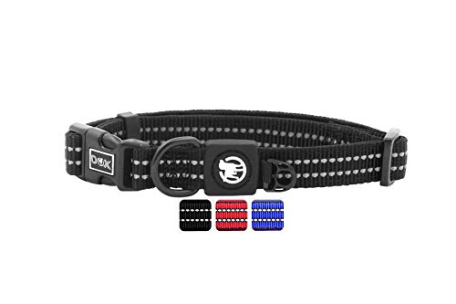 DDOXX Reflektierendes Nylon Hundehalsband - Stabiles und Verstellbares Welpenhalsband für alle Größen - S (Schwarz mit Neopren) von DDOXX