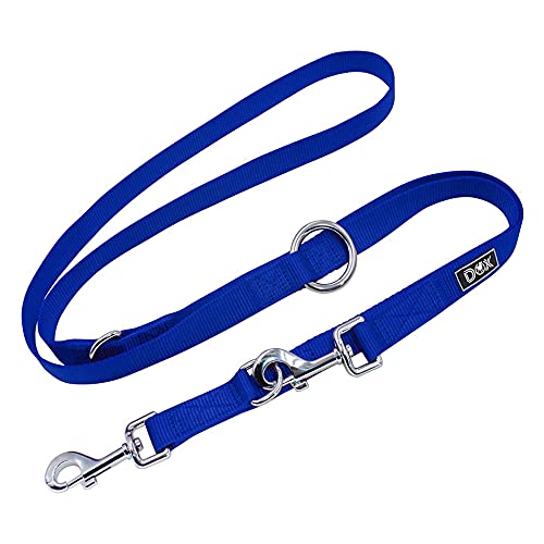 DDOXX Hundeleine Nylon, 3fach verstellbar, 2m | für kleine & große Hunde | Doppel-Leine Zwei Hund Katze Welpe | Schlepp-Leine groß | Führ-Leine klein | Lauf-Leine Welpen-Leine | S, Blau von DDOXX