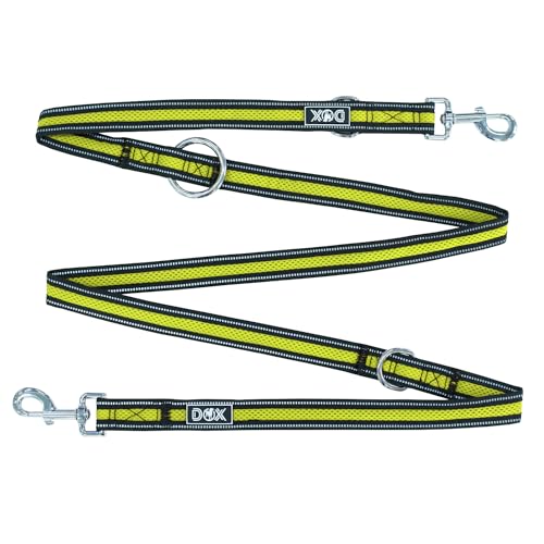 DDOXX Reflektierende Leine für Hunde, mit Air-Mesh - 2m, 3-Fach verstellbar, bissfest - Hundeführleine für alle Hundegrößen - M (Gelb) - 2 x 200 cm von DDOXX