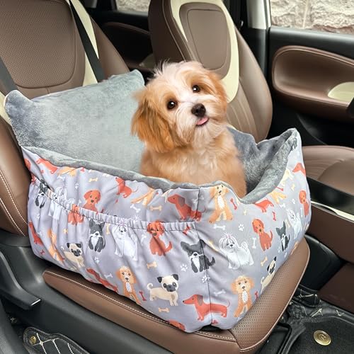 Hunde-Autositze für kleine, mittelgroße Hunde, Autositz für Auto, lustig, flauschig, für Welpen unter 11,3 kg, mit weichem Plüschkissen und waschbarem, abnehmbarem Bezug von DDPODNQAK