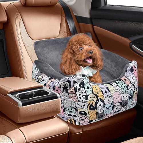 Hunde-Autositze für lustige, flauschige Hunde, Booster für Welpen unter 14,5 kg, mit weichem Plüschkissen und waschbarem, abnehmbarem Bezug von DDPODNQAK