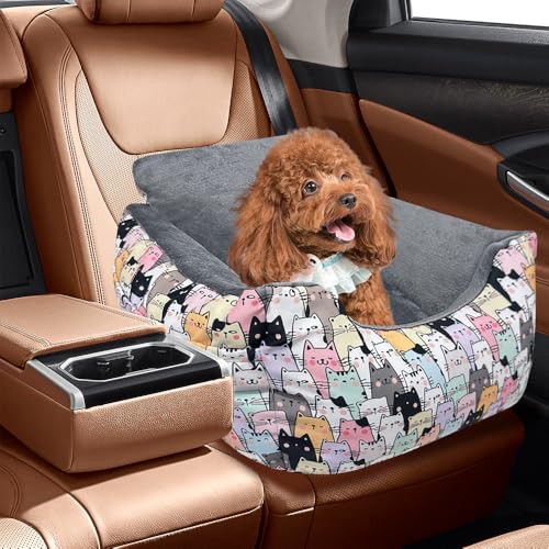 Hunde-Autositze für lustige, flauschige Hunde, Booster für Welpen unter 14,5 kg, mit weichem Plüschkissen und waschbarem, abnehmbarem Bezug von DDPODNQAK