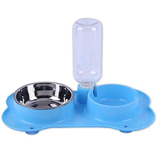 2 In 1 Wasser Lebensmittel Hundenapf Edelstahl Ab Kat Container Doppel Haustier-Zufuhren Automatische Interactive Feeding Metall Trinkflasche Durable (Color : B Blue) von DDSP
