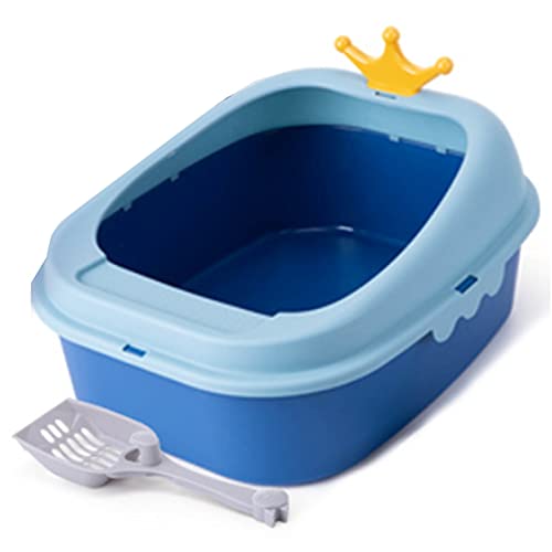 DDSP Katzentoilette aus Kunststoff, leicht zu reinigen, bruchsicher, bruchsicher, bruchsicher, Farbe: Stil 1, blau, Größe: L von DDSP