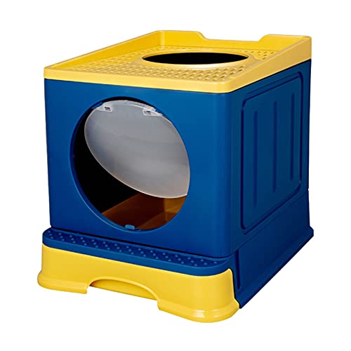 DDSP Tragbare Katzentoilette mit Deckel, zusammenklappbar, mit oberem Eingang, Haustiertoilette mit Schaufel und großem Innenraum, Farbe: Gelb, Größe: 45 x 34 x 39 cm von DDSP