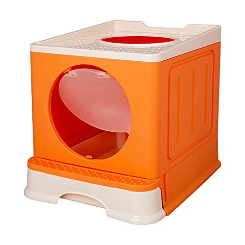 DDSP Tragbare Katzentoilette mit Deckel, zusammenklappbar, mit oberem Eingang, Haustiertoilette mit Schaufel und großem Innenraum, Farbe: Orange, Größe: 45 x 34 x 39 cm von DDSP