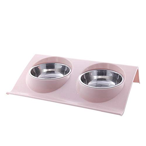 Edelstahl Double Pet Schüsseln Lebensmittel Wasser Feeder for Hund Welpen Katzen Haustiere Liefert Futternäpfe Durable (Color : Pink, Size : S) von DDSP