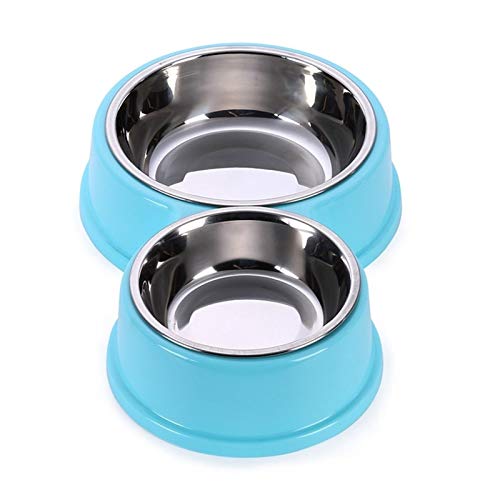 Edelstahl-Fressnäpfe Doppel Welpen Katzen Trinkwasser Hundenapf Anti-Rutsch-Pet Feeding & Dish Bewässerung Durable (Color : Blue) von DDSP
