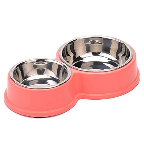Edelstahl-Fressnäpfe Doppel Welpen Katzen Trinkwasser Hundenapf Anti-Rutsch-Pet Feeding & Dish Bewässerung Durable (Color : Pink) von DDSP