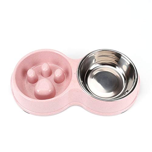 Edelstahl-Hunde Pet Doppel Schüsseln Aus Kunststoff Slow Food Bowls Füttern Und Tränken for Welpen Kleine Hunde Feeders Durable (Color : Pink, Size : 32x13.5x14x5cm) von DDSP