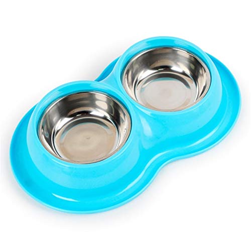 Edelstahl PP Doppel Schüsseln Lebensmittel Anti-Ameisen Wasser Hundenapf Katze Feeder Cat Pet Bowl Durable (Color : Blue) von DDSP
