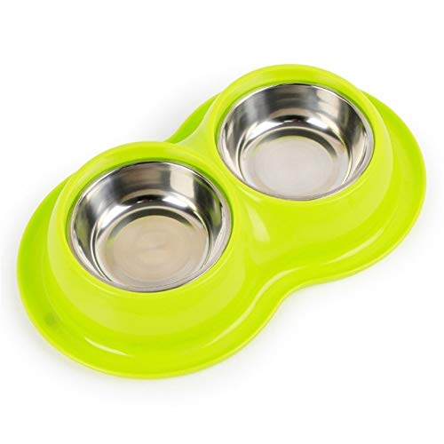 Edelstahl PP Doppel Schüsseln Lebensmittel Anti-Ameisen Wasser Hundenapf Katze Feeder Cat Pet Bowl Durable (Color : Green) von DDSP