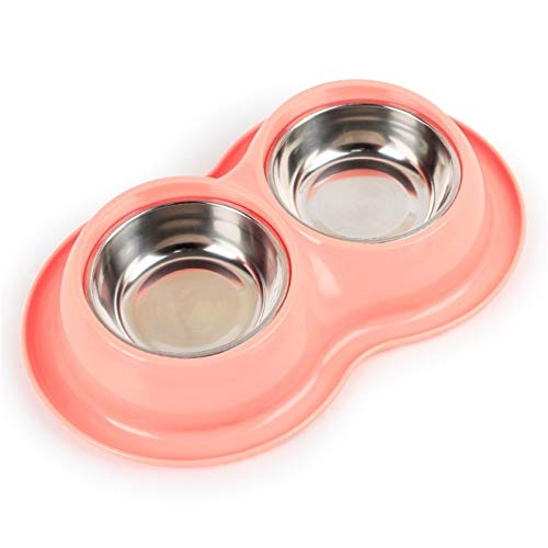 Edelstahl PP Doppel Schüsseln Lebensmittel Anti-Ameisen Wasser Hundenapf Katze Feeder Cat Pet Bowl Durable (Color : Pink) von DDSP