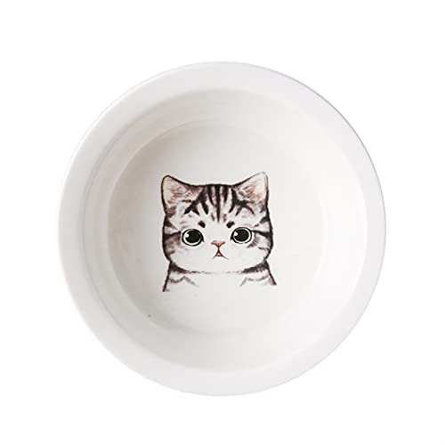 Keramik Welpe Katze Hund Hundeschüssel Einzelne und doppelte Lebensmittelschüssel zum Essen und Trinken mit Holzrahmen Haustiere liefert Durable (Color : Gray cat) von DDSP
