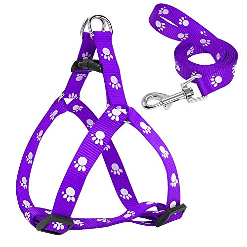 Lovely Paw Print Small Hundegeschirr und Leine Weiche Nylon Pet Walking Harness Weste (Color : Purple, Size : L) von DDSP