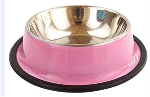 Multi-Color Haustiere Hund Katze Welpe Anti Skid Edelstahl Reise Fütterung Futter Wasser Schüssel Dish Durable (Color : Pink) von DDSP