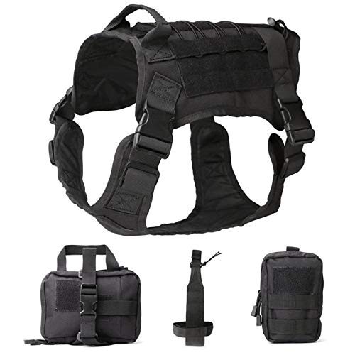 Tactical Service Dog Modular Harness Arbeitsjagd Weste Mit Beutel Tasche Und Wasserflasche Tragetasche Waistcoat (Color : Black, Size : L) von DDSP