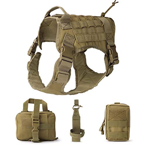 Tactical Service Dog Modular Harness Arbeitsjagd Weste Mit Beutel Tasche Und Wasserflasche Tragetasche Waistcoat (Color : Khaki, Size : XL) von DDSP