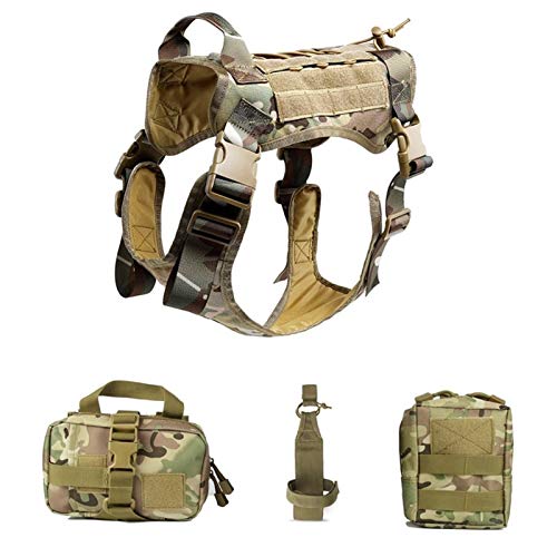 Tactical Service Dog Modular Harness Arbeitsjagd Weste Mit Beutel Tasche Und Wasserflasche Tragetasche Waistcoat (Color : MC Camo, Size : L) von DDSP