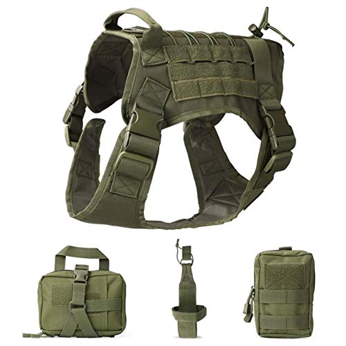 Tactical Service Dog Modular Harness Patrol Hundeweste Jagd Molle Westen Mit Beutel Tasche Und Wasserflasche Tragetasche Waistcoat (Color : Green, Size : L) von DDSP