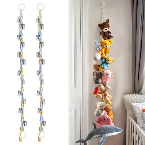 DEANKEJI 2 Stück Kuscheltiernetz, 2 m Baumwollseil Plüschtier Aufbewahrung, Kuscheltier Aufbewahrungskette mit Holzringen, Bunt Stofftier Hängematte mit 40 Clips, für Aufbewahrung Spielzeug, Fotos DEANKEJI 2 Stück Kuscheltiernetz, 2 m Baumwollseil Plüschtier Aufbewahrung, Kuscheltier Aufbewahrungskette mit Holzringen, Bunt Stofftier Hängematte mit 40 Clips, für Aufbewahrung Spielzeug, Fotos von DEANKEJI
