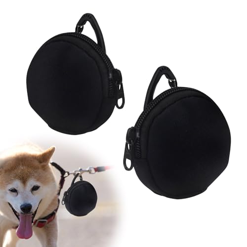 DEANKEJI Hunde Leckerlitasche, 2 Stücke Tragbar Schwarz Futterbeutel Hund, Leckerlibeutel mit Karabiner, Futterbeutel Kann Münzen, Schlüssel, Datenkabel usw Platzieren von DEANKEJI