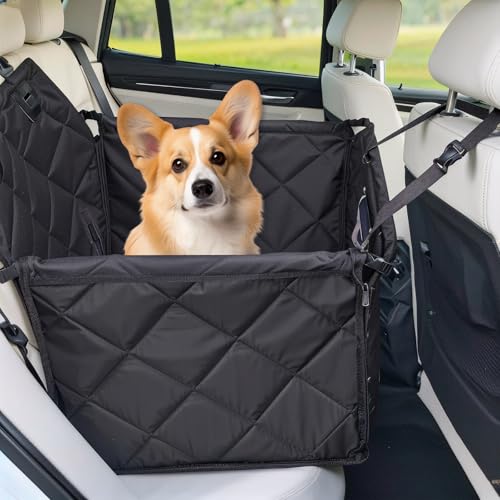 Hunde Autositz Hundetransportbox Auto Schwarz Verstärkter Autositz mit 4 Befestigungsgurten Faltbar Hundesitz Auto Rückbank Wasserdichter Autositzbezug mit Hundegurt für Kleine Mittlere Hunde von DEARBAG