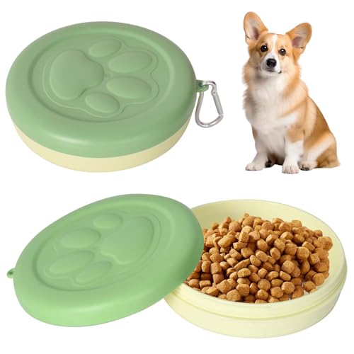 Hundenapf für Unterwegs, Tragbar Auslaufsicher Trinknapf Fressnapf mit Deckel und Karabiner, Haustier Reisenapf Fressnapf für Hunde Katzen, Ideal für Reisen, Spaziergänge & Alltag (370 ml) (Grün) von DEARBAG