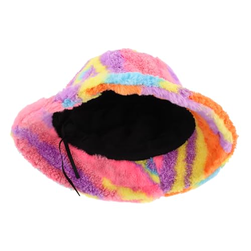 DEARMAMY Fuzzy Fisherman Hat Damen Plüsch-Bucket-Hut in Regenbogenfarben Gemütlich Und Stylisch Aus Kunstpelz Für Den Herbst von DEARMAMY