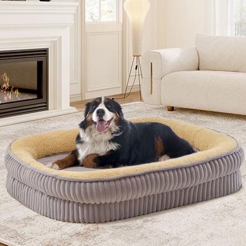 DEBANG HOME Orthopädisches Hundebett für extra große Hunderassen, hochdichtes Schaumstoff-Hundesofa, ovales Hundebett, Haustier-Couch-Bett mit abnehmbarem, waschbarem Bezug und rutschfester Unterseite von DEBANG HOME