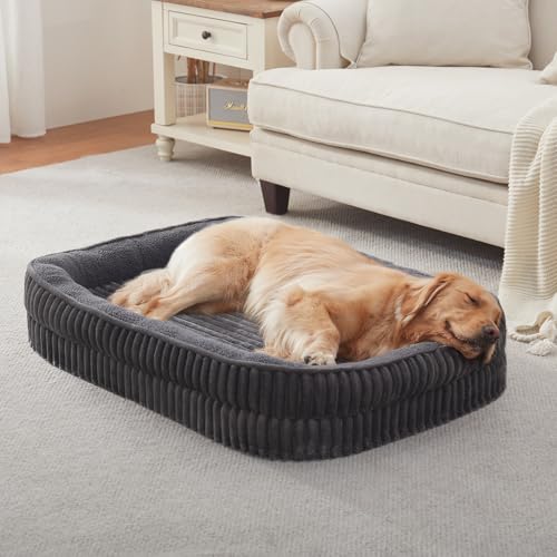 DEBANG HOME Orthopädisches Hundebett für große Hunderassen, hochdichtes Schaumstoff-Hundesofa, ovales Hundebett, Haustier-Couch-Bett mit vierseitiger Nackenrolle, abnehmbarem, waschbarem Bezug und von DEBANG HOME