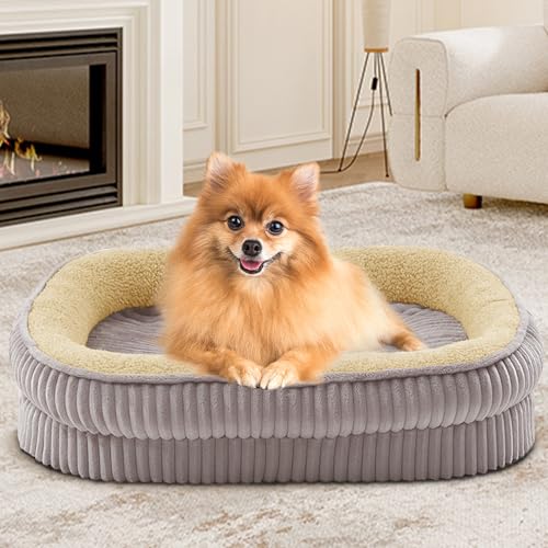Orthopädisches Hundebett für kleine Hunderassen, stützendes Schaumstoff-Hundesofa, ovales Hundebett, Haustier-Couch-Bett mit abnehmbarem, waschbarem Bezug und rutschfester Unterseite von DEBANG HOME