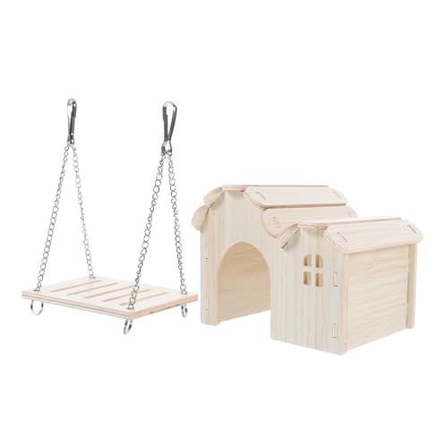 DECHOUS 1 Set Holz-Hamster-kletterspielzeughaus Mit Schaukel, Versteck Aus Holz, Lebensraum Für Kleine Haustiere, Für Den Heim- Und Zoohandlungsgebrauch von DECHOUS