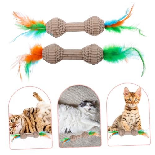 DECHOUS 2 Stück Katzenspielzeug aus Wellpappe mit Federn Kratzspielzeug für Wohnungskatzen Interaktives Dumbbell Design Fördert Beschäftigung und Aktivität für Kitten und Katzen Aller von DECHOUS