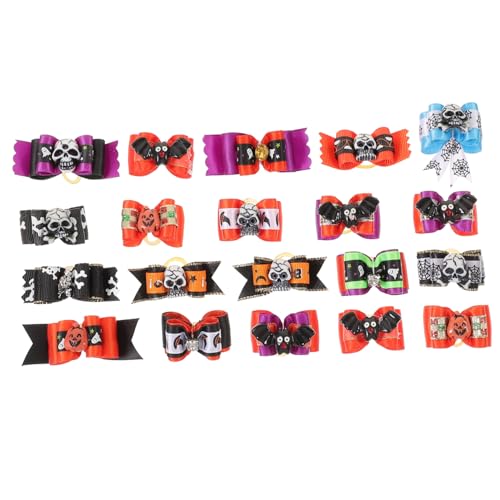 DECHOUS 20 Stück Teiliges Hundeschleifen Kleine Hunde Bunte Halloween haarschleifen mit Gummiband Modische Haustier Haarschmuck für Hund Katze und Kaninchen Geschenk für Tierfreunde von DECHOUS