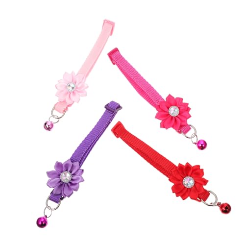 DECHOUS 4 Stück Teiliges Verstellbares Haustier Blütenhalsband mit Glocke Buntes Dekoratives Hundehalsband und Katzenhalsband Leichtes Atmungsaktives Blumen Design für Partys und Alltag von DECHOUS